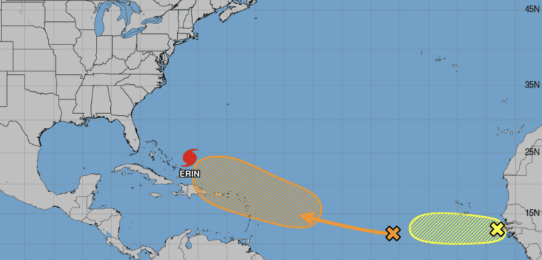 Two Disturbances Being Watched in the Atlantic as Erin Moves Northwest